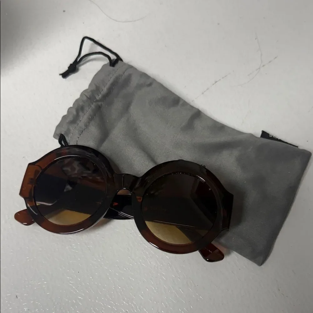 Round Brown Sunglasses with Case LIKE NEW Large Womens Frames